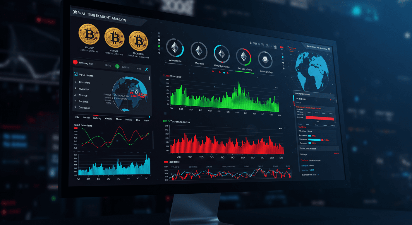 Real-time sentiment analysis showing how AI processes thousands of news articles and social media posts to gauge market psychology