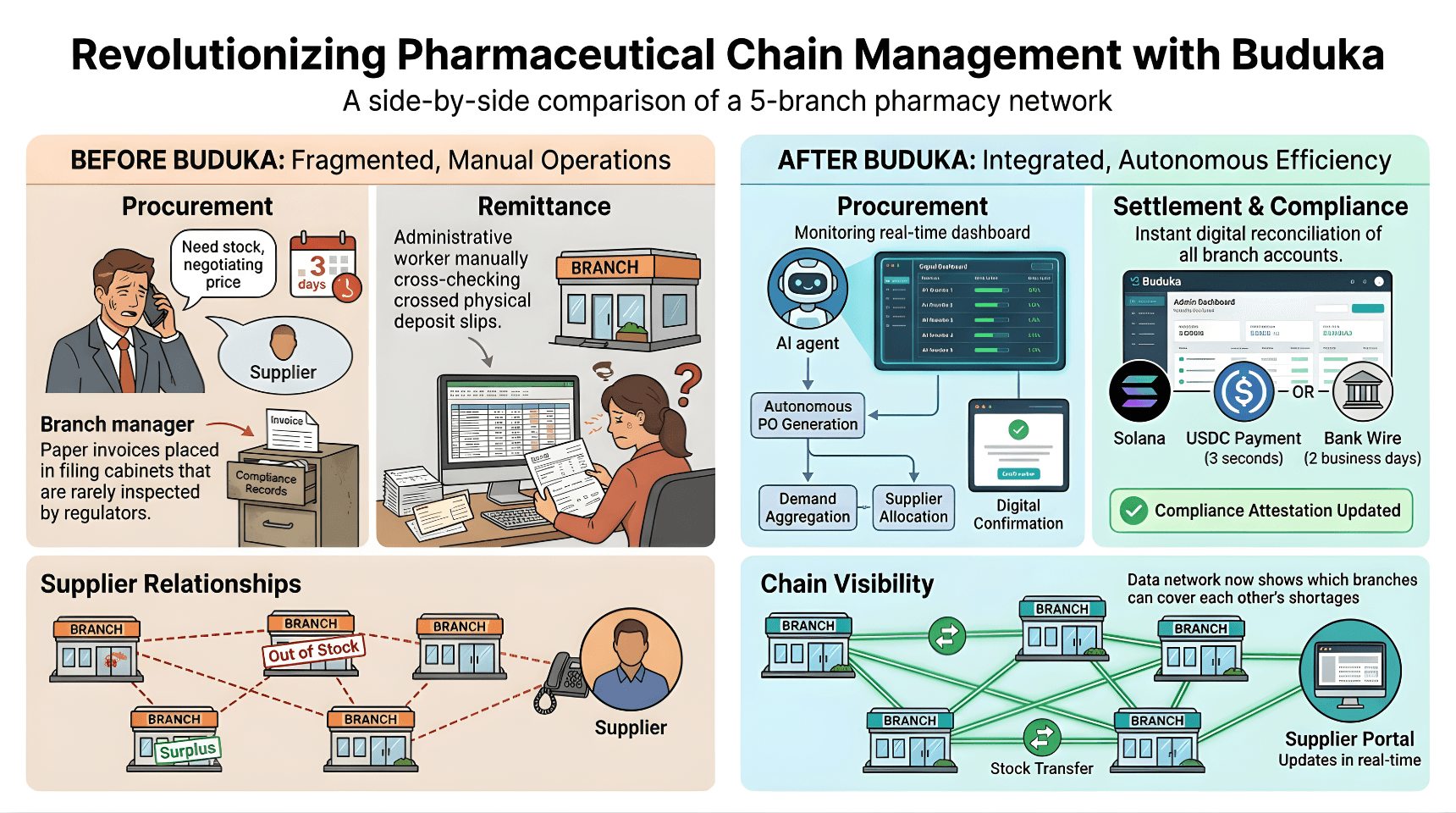 Before and After The Buduka Pharma Retail Chain Solution